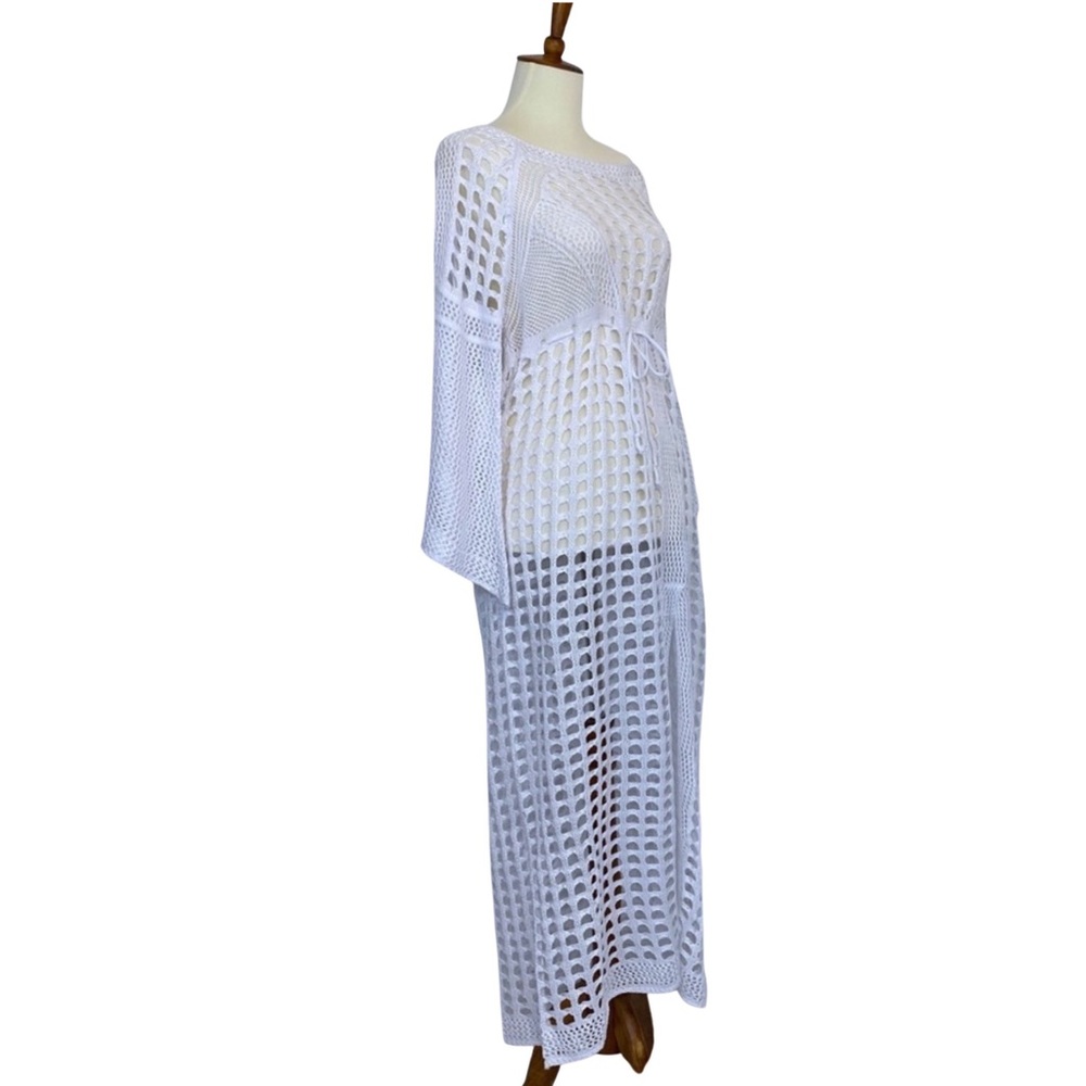 Boho White Crochet Knit Beach Dress Bikini Coverup - Picture 11 of 16